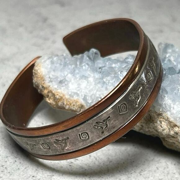 Vintage CR Little Navajo Native American stamped cuff sterling copper - Picture 1 of 11